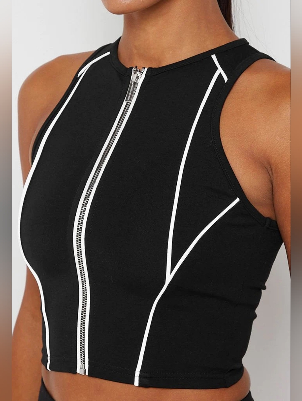 Manière De Voir (MDV) Black Reflective Piped Racer Crop Top UK 8 (US 4) - Picture 2 of 13
